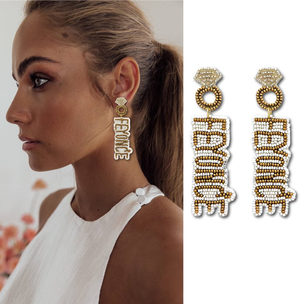 FEYONCE Fiance Engagement Bridal Shower Gift Earrings Wedding Bride Bead Beyonce